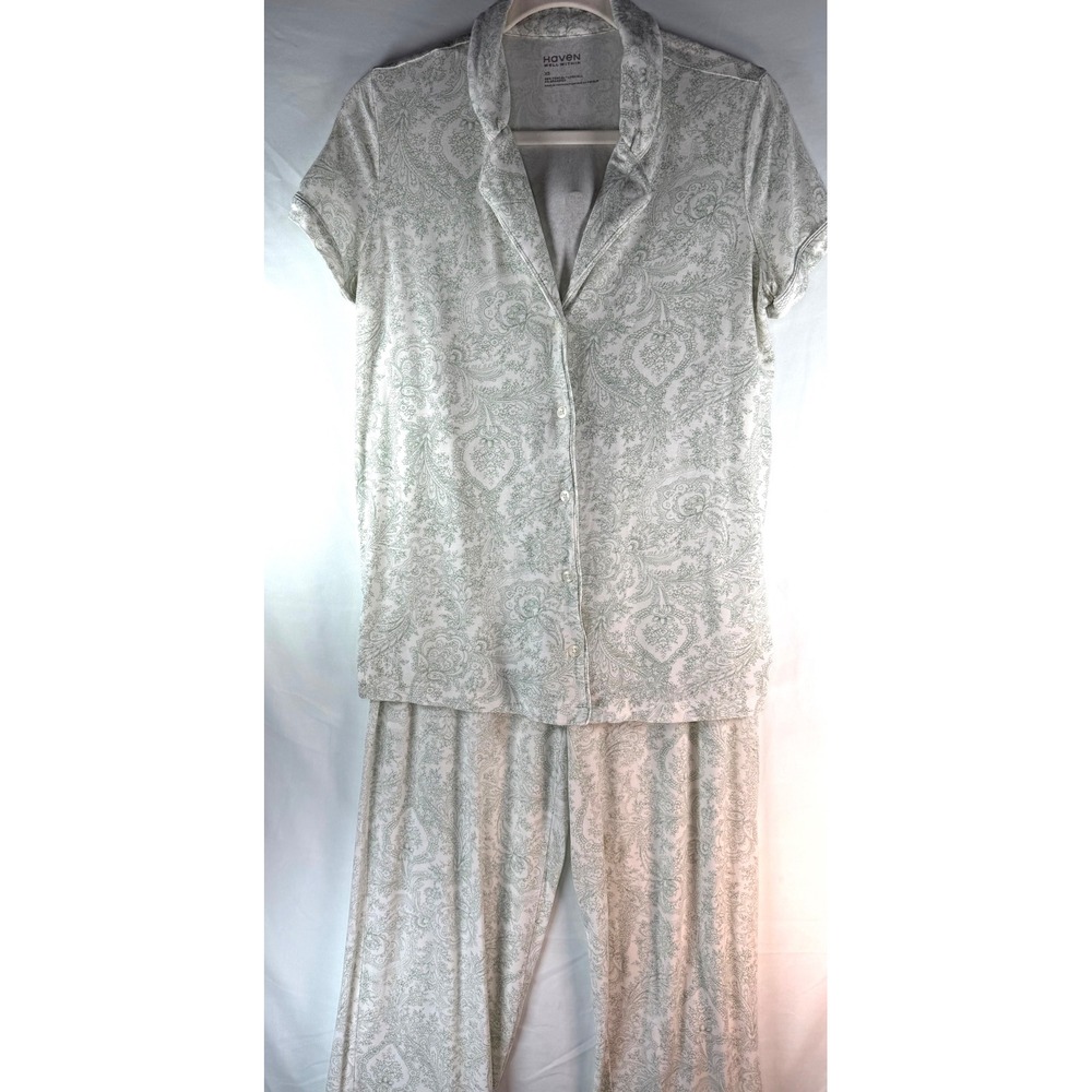 Haven Well Within Pajama Set XS Green Lotus Lyocell Button‎ Down Pant Set